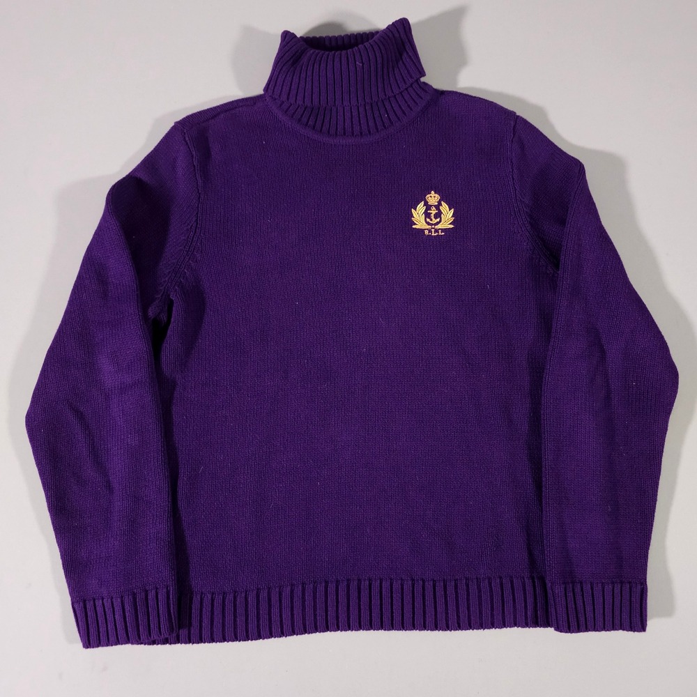 Lauren Ralph Lauren Turtleneck Sweater Womens XL Purple Crest Anchor Cotton